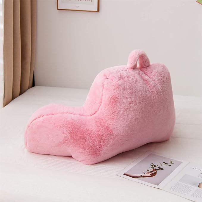 Aimuan Reading Pillow Bed Rest Pillow with Arms Rabbit Fur Cushion for Adults Teens Incline Rest Sitting up & Sleeping Snoring Pillow with Pregnancy Lumbar Back Support (Standard, Pink)