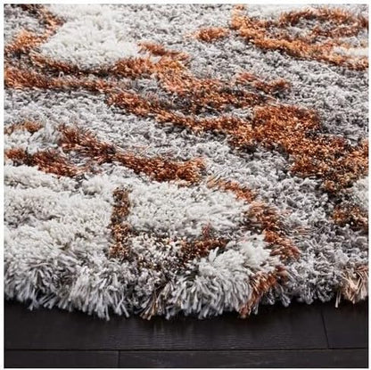 SAFAVIEH Horizon Shag 800 Collection Round Rug - 3' Round, Grey & Rust, Contemporary Design, Ideal for High Traffic Areas in Living Room, Bedroom & Dining Room (HZN890P-3R)