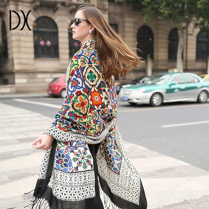 DANA XU 100% Merino Wool Extra Large Pashmina Blanket Travel Scarf Cashmere Wrap for Women Fall Winter Oversize Shawl Floral