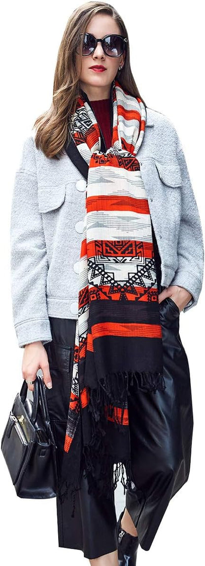 DANA XU 100% Merino Wool Pashmina Shawl for Women 96"x43", Oversized Cashmere Wrap with Tassels, Floral Travel Blanket Cape