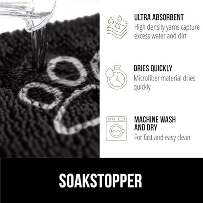 GORILLA GRIP SOAKSTOPPER Dog Door Mat, 36x24 Machine Washable Rug Absorbent Doormat Captures Moisture Mud Dirt, Quick Dry Soft Chenille Entryway Rugs Indoor Entrance Mats for Dog Paws, Black White