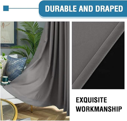 H.VERSAILTEX 100% Blackout Curtains for Bedroom Thermal Insulated Blackout Curtains 84 inch Length Heat and Full Light Blocking Curtains for Living Room with Black Liner 2 Panels Set, Grey