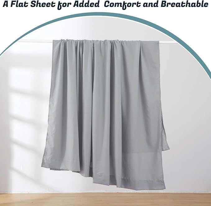 Extra Deep Pocket Full Sheet Set for Air Mattress, 6 Piece Air Bed Sheets Set with 18-24 Inches Depth, Soft & Breathable Inflatable Bed Sheet Set with Flat Sheet, Fitted Sheet and Pillowcases, Grey