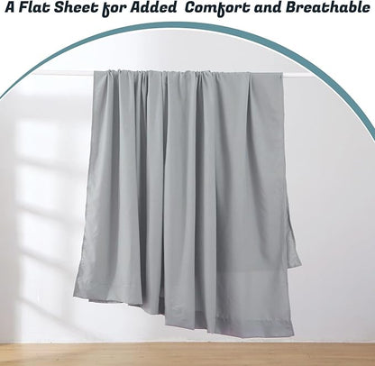 Extra Deep Pocket Twin Sheet Set for Air Mattress, 3 Piece Air Bed Sheets Set with 18-24 Inches Depth, Soft & Breathable Inflatable Bed Sheet Set with Flat Sheet, Fitted Sheet and Pillowcase, Grey