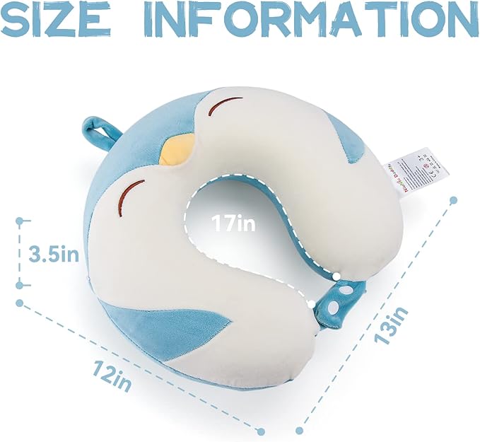 Niuniu Daddy Travel Neck Pillow - Pure Memory Foam Neck Support for Airplane, Car, Train Travel - Penguin Design for Kids 8+, Teens and Adults