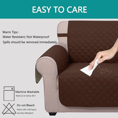 U-NICE HOME Reversible Sofa Cover Couch Cover for Dogs with Elastic Straps Water Resistant Furniture Protector for Pets Couch Cover for 3 Cushion Couch (Sofa, Brown/Beige)