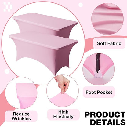 Trlyc 2 Pack 8FT Spandex Table Cloth - 96 x 30 Inch Rectangular Stretch Tablecloth, Wrinkle Resistant Scretch Table Cover for Wedding, Party, Banquet, Picnic, Outdoor Decoration (2Pcs,Pink)