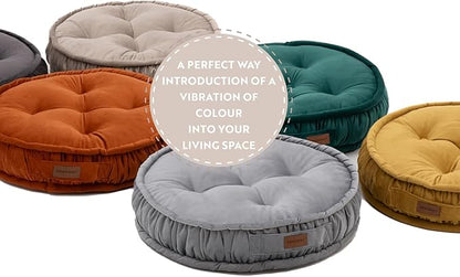 Round Floor Cushion, Floor Pillow Thick Floor Seating, Comfortable Supportive, Quilted Soft Booster Seat Pad for Yoga Meditation, Yoga Cushion, 56 cm 22 inch, Ibiza, Light Brown