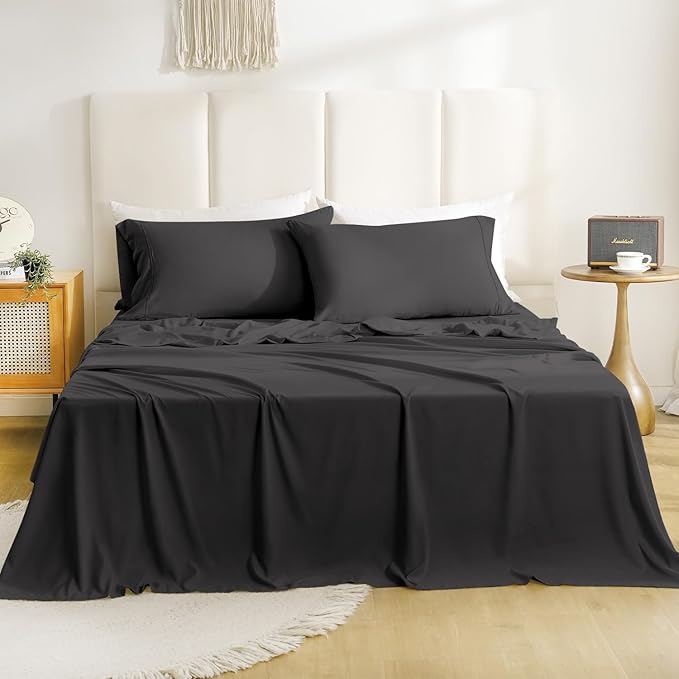 Full Sheet Set - Hotel Luxury 4 Piece Breathable Cooling Full Size Sheet Sets,Fits 16" Deep Pocket Mattress, Easy Care Wrinkle Free Bedding Sheet and Pillowcase Bed Sheet Set, Dark Gray