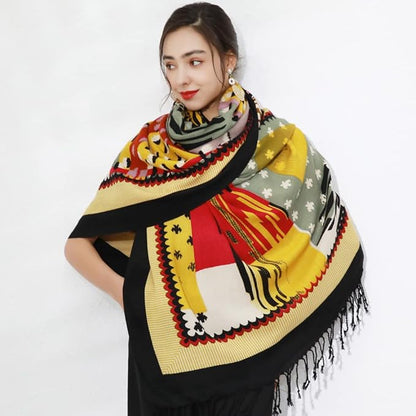 DANA XU 100% Merino Wool Pashmina Shawl for Women 96"x43", Oversized Cashmere Wrap with Tassels, Floral Travel Blanket Cape