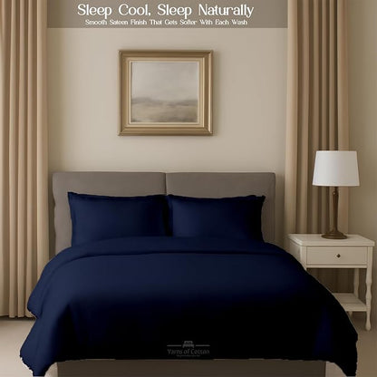 Sleeper Sofa 4 Piece Bed Sheet Set Premium Quality 100% Cotton 500 Thread Count, Smooth & Super Soft Sateen Weave, Extra Soft Bed Sheets, Wrinkle Free, 6 Inch Deep Pocket (Queen, Navy)