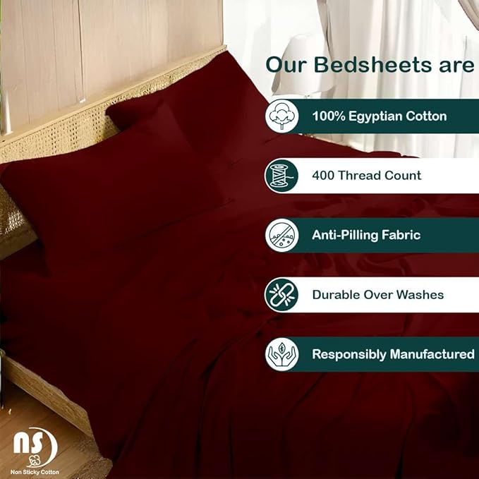 NON Sticky cotton Twin Size Sleeper Sofa Sheets, 4 Piece Egyptian Cotton Bed Sheet Set for Sofa Bed, 10" Deep Pocket for Pull Out Couch Mattress, 39" x 75", Burgundy Solid, Soft & Breathable