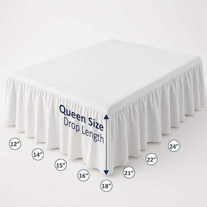 Ruffled Bed Skirt with Split Corners-Dust Ruffle - 12" Drop 100% Microfiber Soft,Sheen & Luxurious Look - Bed Skirts (White -Queen)