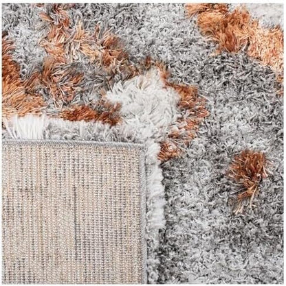 SAFAVIEH Horizon Shag Collection Area Rug - 6'7" Square, Grey & Rust, Modern Abstract Design, Non-Shedding & Easy Care, 2-inch Thick Ideal for High Traffic Areas in Living Room, Bedroom (HZN890P)