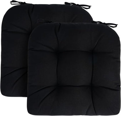Outdoor Chair Cushions 19 x19 Inch,Water Resistant Tufted Seat Cushions 19",Reversible,Weather Resistant,Rounded Back Wicker Chair Cushion for Patio Garden Furniture(Black)