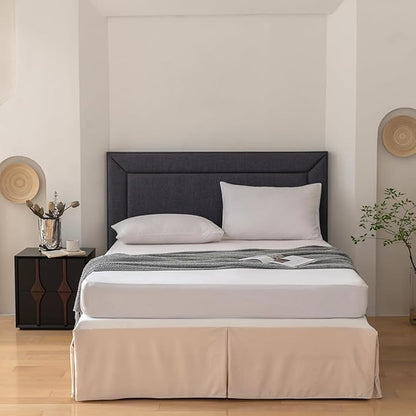 Queen Bed Skirt, Grid Plaid Soft Quadruple Pleated Ruffle Bed Skirt, Tailored Dust Ruffle 18 Inch Drop Easy Fit, Machine Washable (Beige)