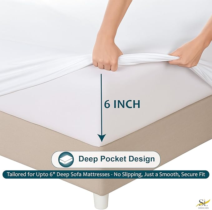 Sleeper Sofa Bed Sheet Set – Full Size, 100% Cotton, 338 Thread Count – 4-Piece Sofa Bed Sheets – Fits Mattresses Up to 6” Deep – Soft & Durable Pull-Out Couch Sheets (White Solid)