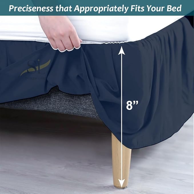 Shreem Linen Ruffled Bed Skirt with Split Corners, Gathered Style, 100% Microfiber, 8-Inch Drop, Dust Ruffle Bedskirt with Platform, RV King, Navy Blue