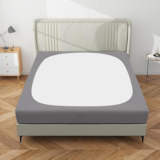 PureFit Stretchy Box Spring Cover Queen - Elastic Fitted Box Spring Wrap Around 4 Sides, Wrinkle & Fading Resistant Fits Queen Size Beds, Light Gray