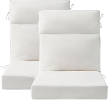 Outdoor Separate High Back Chair Cushion Seat Pads, 2-Pack 44 x 21 Inch Water-Repellent & Fade-Resistant Patio Furniture Cushions with Ties for Adirondack, Rocking Chairs, Linen