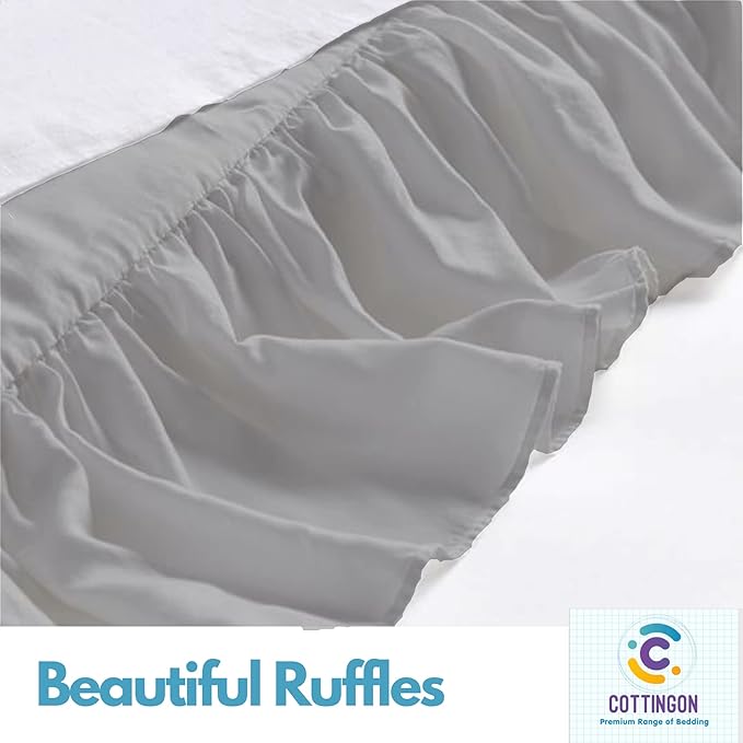 Cottingon Ruffled Bed Skirt with Split Corners-Dust Ruffle - 21" Drop 100% Microfiber Soft,Sheen & Luxurious Look - Bed Skirts (Light Grey -Full)