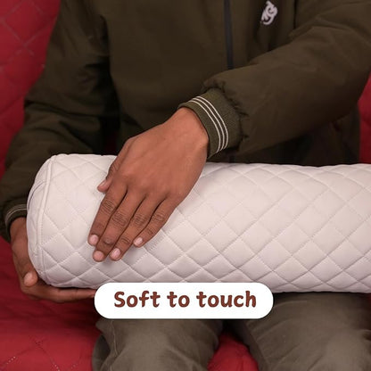 Neck Roll Pillow Cushion Cover, 14x6 Inch Full Moon Round Bolster Pillow Case, Cylinder Soft Lambskin Leather Pillowcase for Head, Spine & Neck Support During Sleep - Quilted White Pack of 1