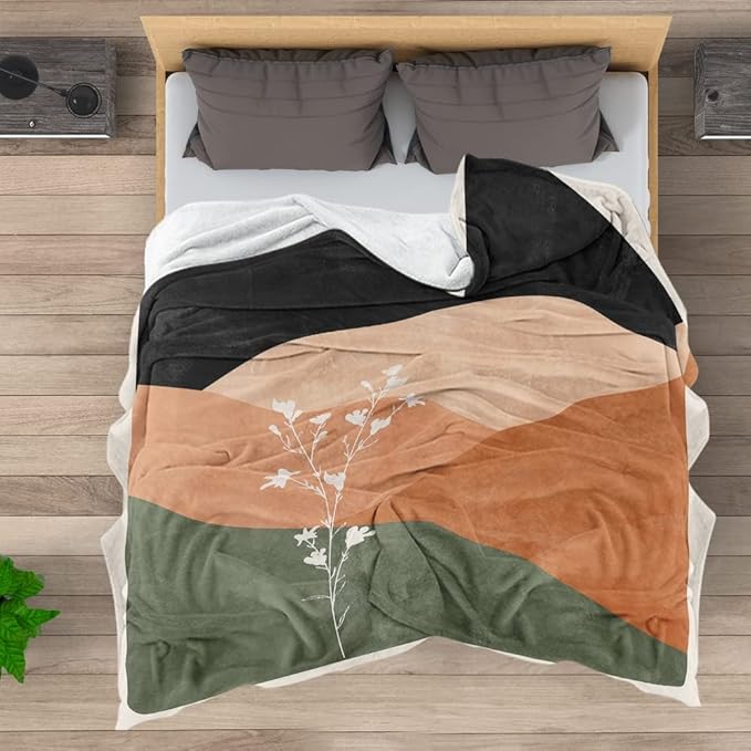 Boho Orange Mid Century Blankets Abstract Modern Throw Blanket Minimalist Sun Aesthetic Soft Warm Bed Bedding Women Blankets for Couch Bedroom Sofa Office Cozy Flannel Blankets 50"X60"