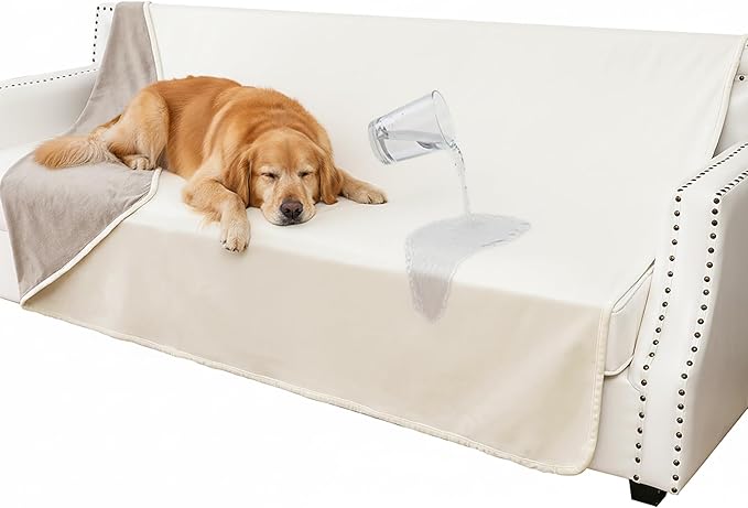 Waterproof Blanket for Couch, Leak Proof Dog Bed Blankets Reversible, Pet Throw Sofa Furniture Protector Machine Washable-68 x82,Beige+Khaki