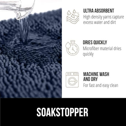 GORILLA GRIP SOAKSTOPPER Dog Door Mat, 36x24 Machine Washable Rug Absorbent Doormat Captures Moisture Mud Dirt, Quick Dry Soft Chenille Entryway Rugs Indoor Entrance Mats for Dog Paws, Navy Blue