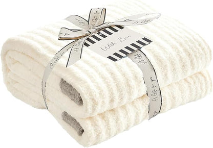 WRENSONGE Striped Throw Blanket, White Soft Cozy Fluffy Warm Hand Made Throw Blankets for Couch, Sofa, Chair, Bed, Camping, Picnic, Travel Lightweight Bed Blanket - 60"*80"