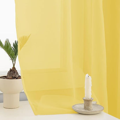 Sheer Curtains 84 Inches Long 2 Panels, Rod Pocket Short Curtain for Kitchen, Bedroom, Cafe Window(Yellow 38" W x 84" L)