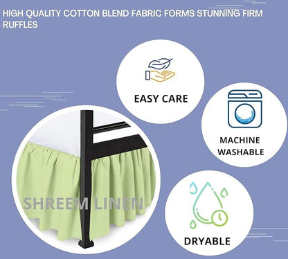 Shreem Linen Ruffled Bed Skirt with Split Corners, Gathered Style, 100% Microfiber, 10-Inch Drop, Dust Ruffle Bedskirt with Platform, Twin-XXL, Sage