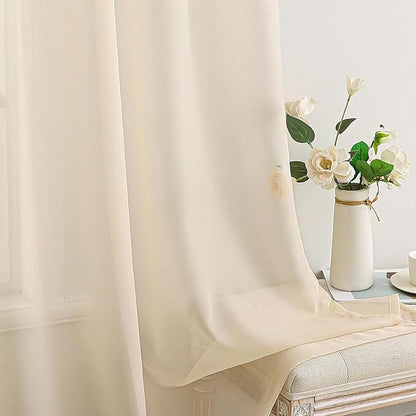 MIULEE 2 Panels Solid Color Sheer Window Curtains Elegant Window Voile Panels/Drapes/Treatment for Bedroom Living Room (54X90 Inches Cream)