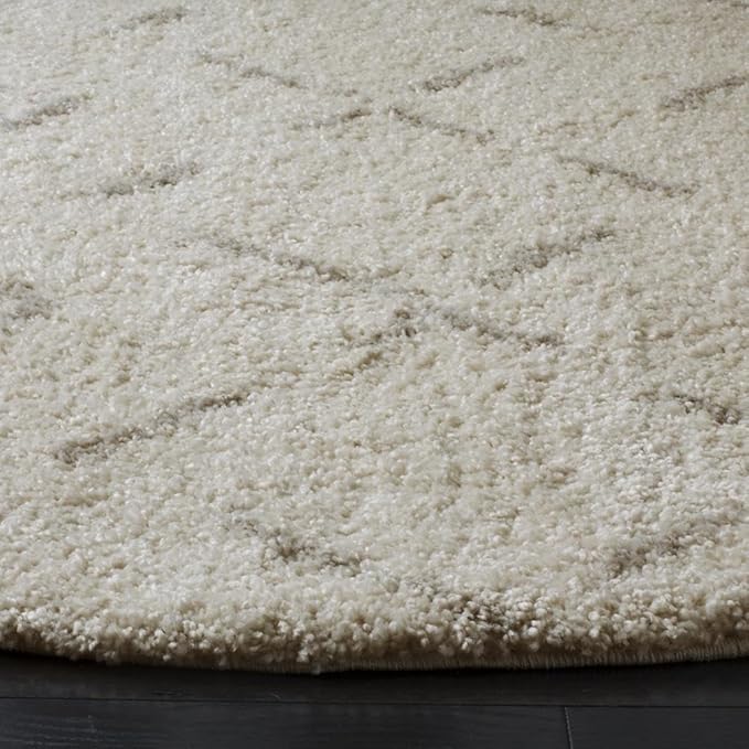 SAFAVIEH Arizona Shag Collection Area Rug - 3'2" Round, Ivory & Beige, Moroccan Boho Design, Non-Shedding & Easy to Clean, Ideal for Living Room, Bedroom, Dining Space (ASG743A)