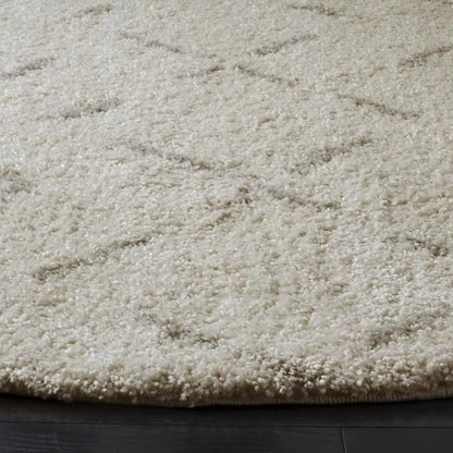 SAFAVIEH Arizona Shag Collection Area Rug - 3'2" Round, Ivory & Beige, Moroccan Boho Design, Non-Shedding & Easy to Clean, Ideal for Living Room, Bedroom, Dining Space (ASG743A)