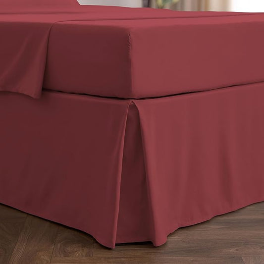 Mellanni Bed Skirt Twin XL Size - Bed Skirting - 15-Inch Tailored Drop Pleated Dust Ruffle - Hotel Luxury Bedding - Wrinkle, Fade, Stain Resistant - 1 Bedskirt (Twin XL, Brick Red)