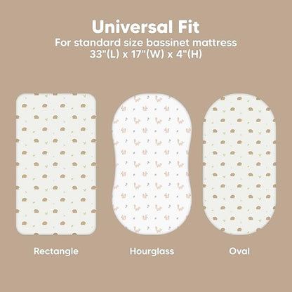 2-Pack Baby Bassinet Sheets Girl, Boy - 33x17 Viscose Derived from Bamboo Bedside Mattress Fitted Bassinet Sheets, Compatible with Halo Bassinest Swivel Sleeper, Baby Delight, Graco(Nibbles/Bruce)