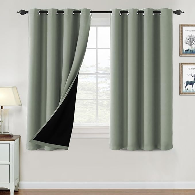 H.VERSAILTEX 100% Blackout Curtains for Bedroom Thermal Insulated Blackout Curtains 54 inch Length Heat and Full Light Blocking Curtains for Living Room with Black Liner 2 Panels Set, Cyan