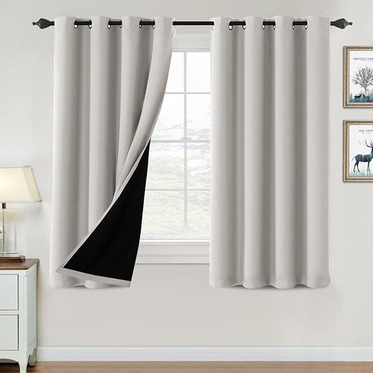 H.VERSAILTEX 100% Blackout Curtains for Bedroom Thermal Insulated Blackout Curtains 54 inch Length Heat and Full Light Blocking Curtains for Living Room with Black Liner 2 Panels, Pumice Stone