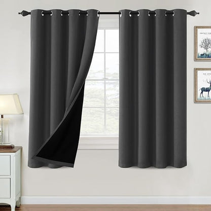 H.VERSAILTEX 100% Blackout Curtains for Bedroom Thermal Insulated Blackout Curtains 63 inch Length Heat and Full Light Blocking Curtains for Living Room with Black Liner 2 Panels, Charcoal Gray