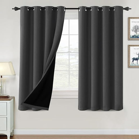 H.VERSAILTEX 100% Blackout Curtains for Bedroom Thermal Insulated Blackout Curtains 63 inch Length Heat and Full Light Blocking Curtains for Living Room with Black Liner 2 Panels, Charcoal Gray