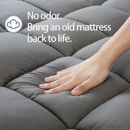 Mattress Topper Full XL for Back Pain, Extra Thick Mattress Pad Cover, Plush Pillow Top, Deep Elastic Pocket, Grey