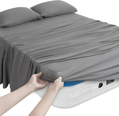 Magik & Kover Queen Sheet Set for Air Mattress - 4 Piece Queen Sheets Set Deep Pocket Up to 24 Inches - Soft & Breathable Air Mattress Sheets Queen Size with Extra Deep Pocket - Grey