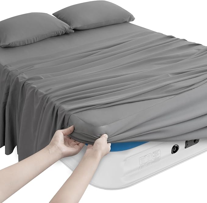 Magik & Kover Twin Sheets Set for Kids Air Mattress - 4 Piece Deep Pocket Sheet Sets Up to 24 Inches - Soft & Breathable Twin Air Mattress Sheets with Extra Deep Pocket - Grey