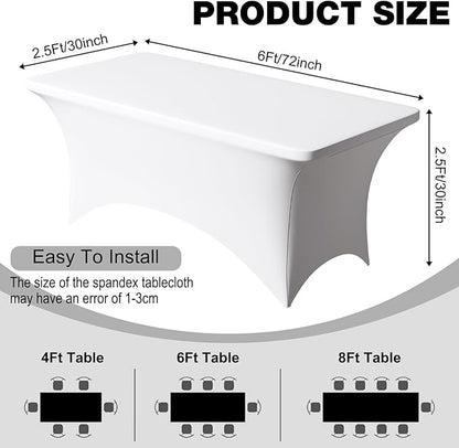 Trlyc 1 Pack 6FT Spandex Table Cloth - 72 x 30 Inch Rectangular Stretch Tablecloth, Wrinkle Resistant Scretch Table Cover for Wedding, Party, Banquet, Picnic, Outdoor Decoration (1Pcs,White)