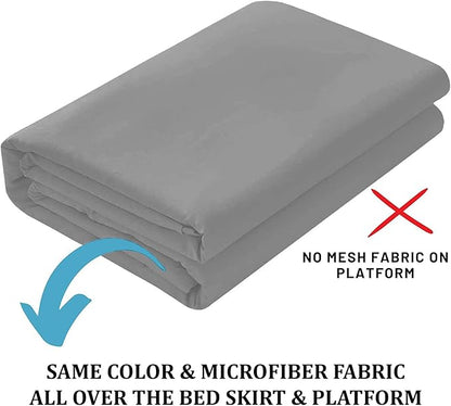 SKY BEDDINGS - Queen Size Ruffled Bed Skirt with Split Corners - 14 Inch Drop Dust Ruffle Bed Skirt with Platform Three Sided Coverage - 100% Microfiber, Light Grey