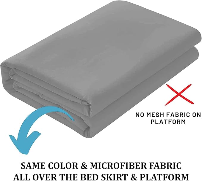 SKY BEDDINGS - King Size Ruffled Bed Skirt with Split Corners - 18 Inch Drop Dust Ruffle Bed Skirt with Platform Three Sided Coverage - 100% Microfiber, Light Grey
