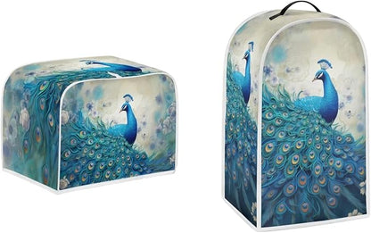 Blue Peacock Print Appliance Covers Set Washable Kitchen Blender Dust Cover Bread Maker Toaster Cover 4 Slice Kitchen Accessories