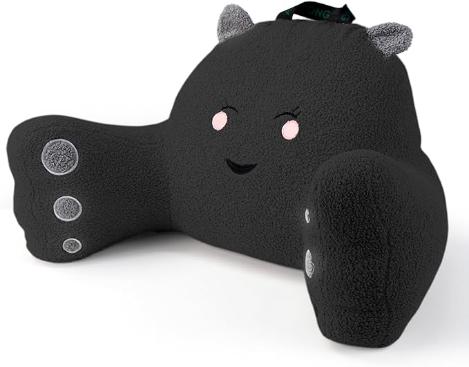 Reading Pillow for Sitting in Bed Couch Teens/Adult, Back Rest Pillow for Sitting Up in Bed with Shredded Memory Foam, Includes Arms and Washable Cover (Black)