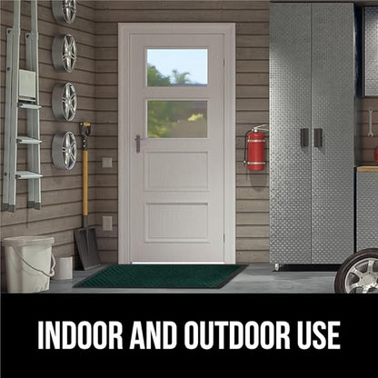 GORILLA GRIP 100% Waterproof All-Season WeatherMax Doormat US Designed Natural Rubber, Stain and Fade Resistant, Low Profile Indoor Outdoor Door Mats, Easy Clean Patio Mat, 23x35, Green Diamond